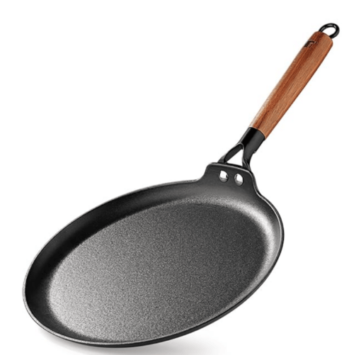 BERGNER Odin 28 cm Cast Iron Dosa Tawa with Wooden Coated Handle, Loha Dosa Tawa, Rust Proof and Lightweight Iron, Enamel Finish, Metal Spatula Safe, Induction and Gas Stove Ready